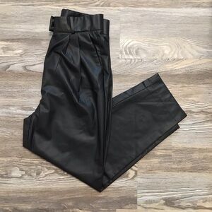 H&M Black Vegan Leather Coated Pleated Front High Rise Ankle Pants 8 NWT